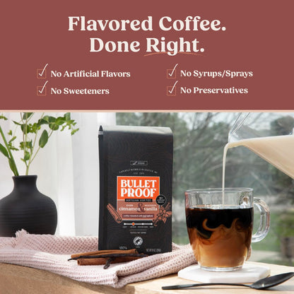 Bulletproof Cinnamon & Vanilla Flavored Ground Coffee, Medium Roast, 10 Oz, Clean Coffee Tested for Toxins, No Artificial Flavors, 100% Arabica Beans