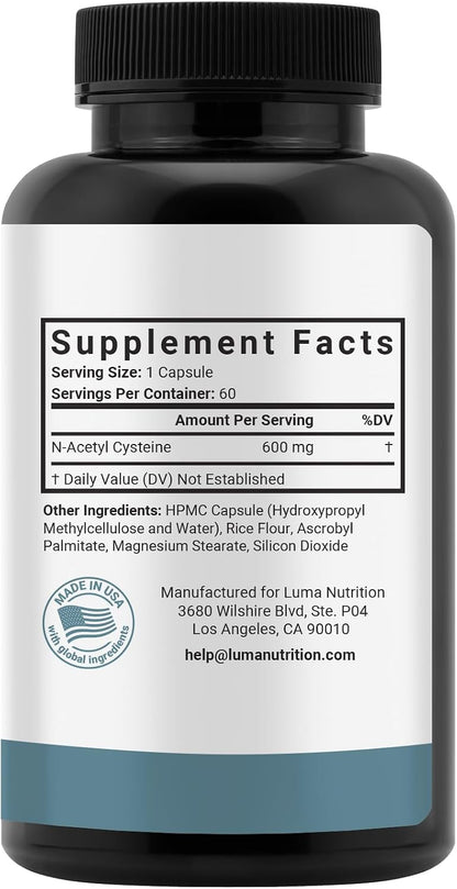 Luma Nutrition NAC Supplement N-Acetyl Cysteine 600 mg - 60 Capsules