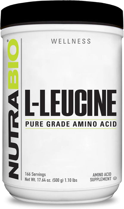 NutraBio 100% Pure L-Leucine - Muscle Recovery and Support - Naturally Fermented Free Form Amino Acid - Vegan, Non-GMO, Gluten Free - (500 Grams)