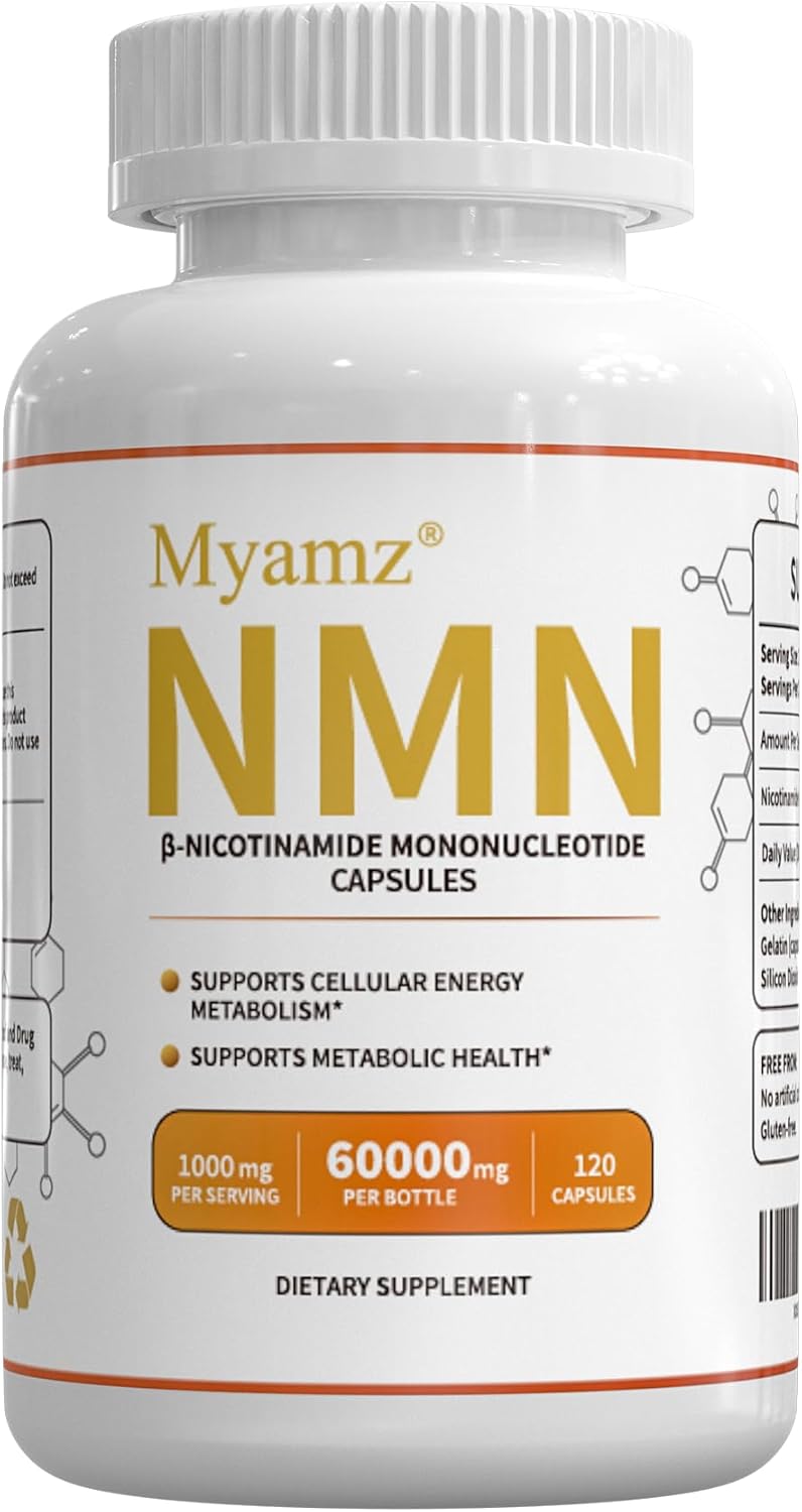NMN Supplement 60000mg, 500mg Per Serving, Pure 99% Nicotinamide Mononucleotide – Potent NAD+ Precursor for Cellular Energy, Metabolism & Healthy Aging – Non-GMO, Shelf-Stable Formula