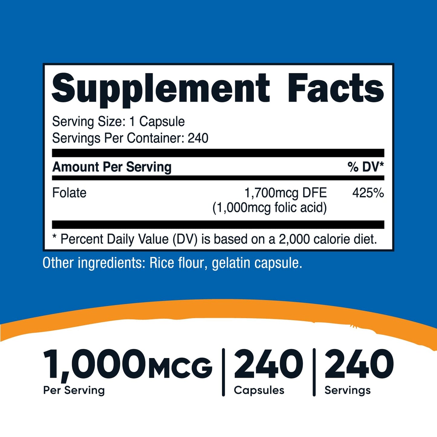 Nutricost Folic Acid (Vitamin B9) 1000 mcg, 240 Capsules