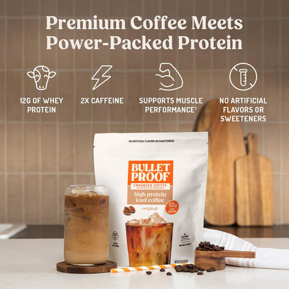 Bulletproof Iced Protein Coffee, Mocha, 12g Whey Protein + MCT Oil, 170mg Caffeine, Instant Coffee from Real Beans & Cocoa, Tested for Toxins, No Artificial Flavors & Sweeteners, 14 Servings