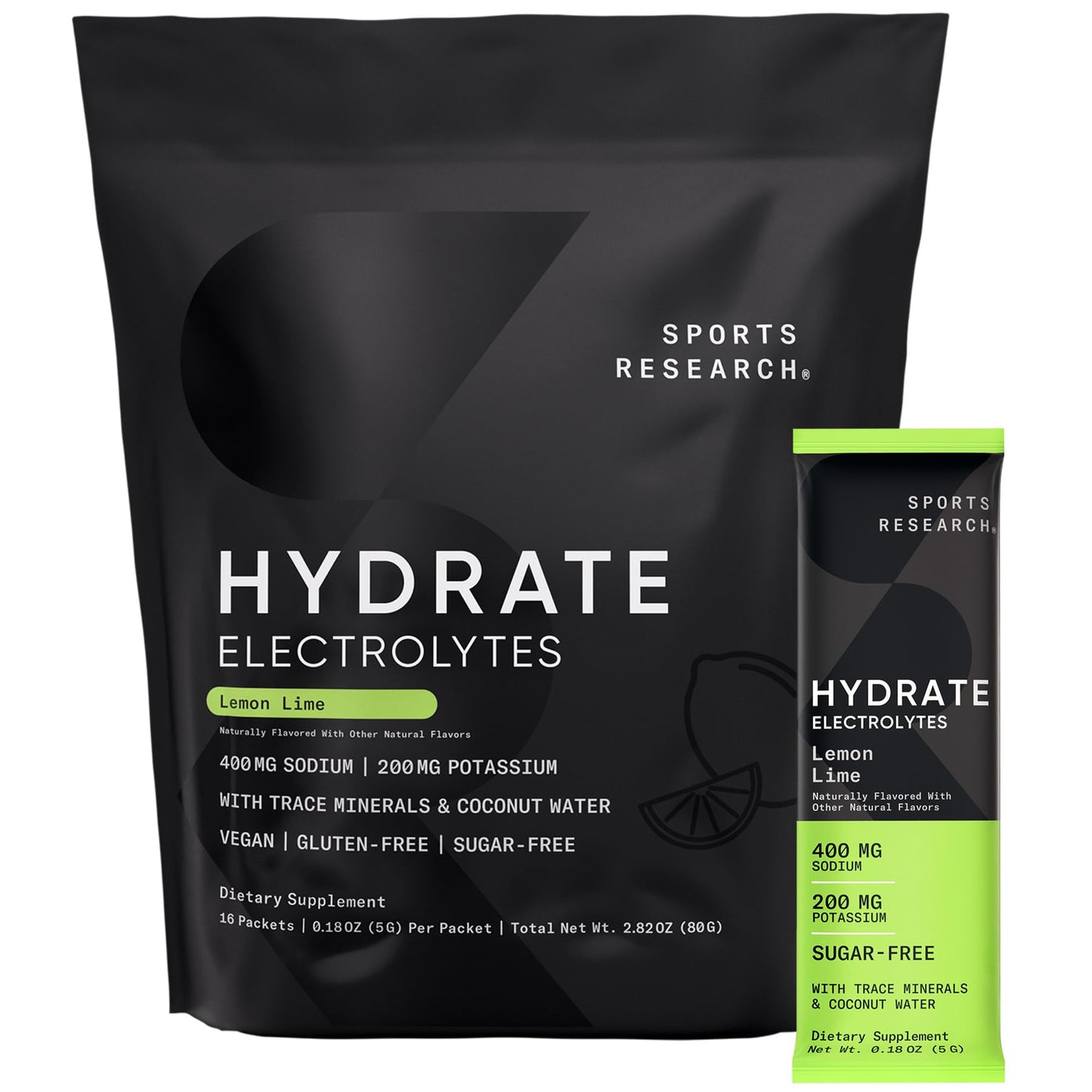 Sports Research® Hydrate Electrolytes Powder Packets - Sugar-Free & Naturally Flavored with Vitamins, Minerals, and Coconut Water - Supports Hydration - 16 Packets - Variety Pack | Sugar-Free