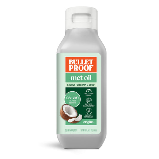 Bulletproof C8 & C10 MCT Oil, 100% Pure Coconut Oil, Triple-Distilled for Sustained Keto Energy, Unflavored, No Additives or Fillers, Non-GMO, 16 oz