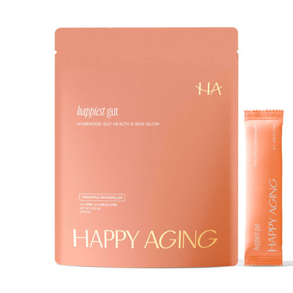 Happy Aging Electrolytes Powder Packets for Women - Sugar Free Hydration & Gut Health with Hyaluronic Acid & Bacillus Subtilis DE111 Probiotics - Dual Prebiotic System for Skin Beauty