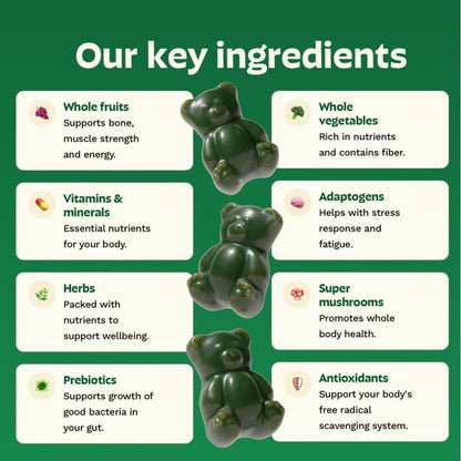 Adult Greens Gummies & Daily Multivitamin, Prebiotic Fiber, 28 ct | Adaptogens, Superfoods, 20+ Vitamins & Minerals, Digestion, Daily Support
