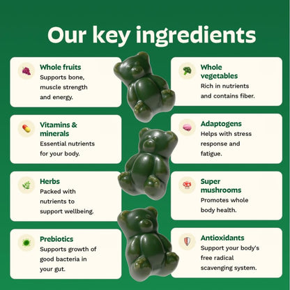 Adult Greens Gummies & Daily Multivitamin, Prebiotic Fiber, 28 ct | Adaptogens, Superfoods, 20+ Vitamins & Minerals, Digestion, Daily Support