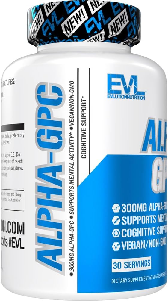 Nootropic Alpha GPC Supplement - Nootropics Brain Support Supplement Acetylcholine Precursor and Mood Support Nutrient - EVL Nutrition Alpha GPC 600mg per Serving for Cognitive Function (30 Servings)