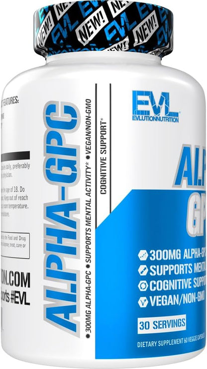 Nootropic Alpha GPC Supplement - Nootropics Brain Support Supplement Acetylcholine Precursor and Mood Support Nutrient - EVL Nutrition Alpha GPC 600mg per Serving for Cognitive Function (30 Servings)