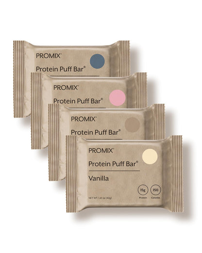 ProMix Nutrition Protein Puff Bars - Variety Pack - Vanilla, Chocolate, Strawberry, Blueberry - Marshmallow Crispy Treat - High Protein & Low Calorie - 12 Bars
