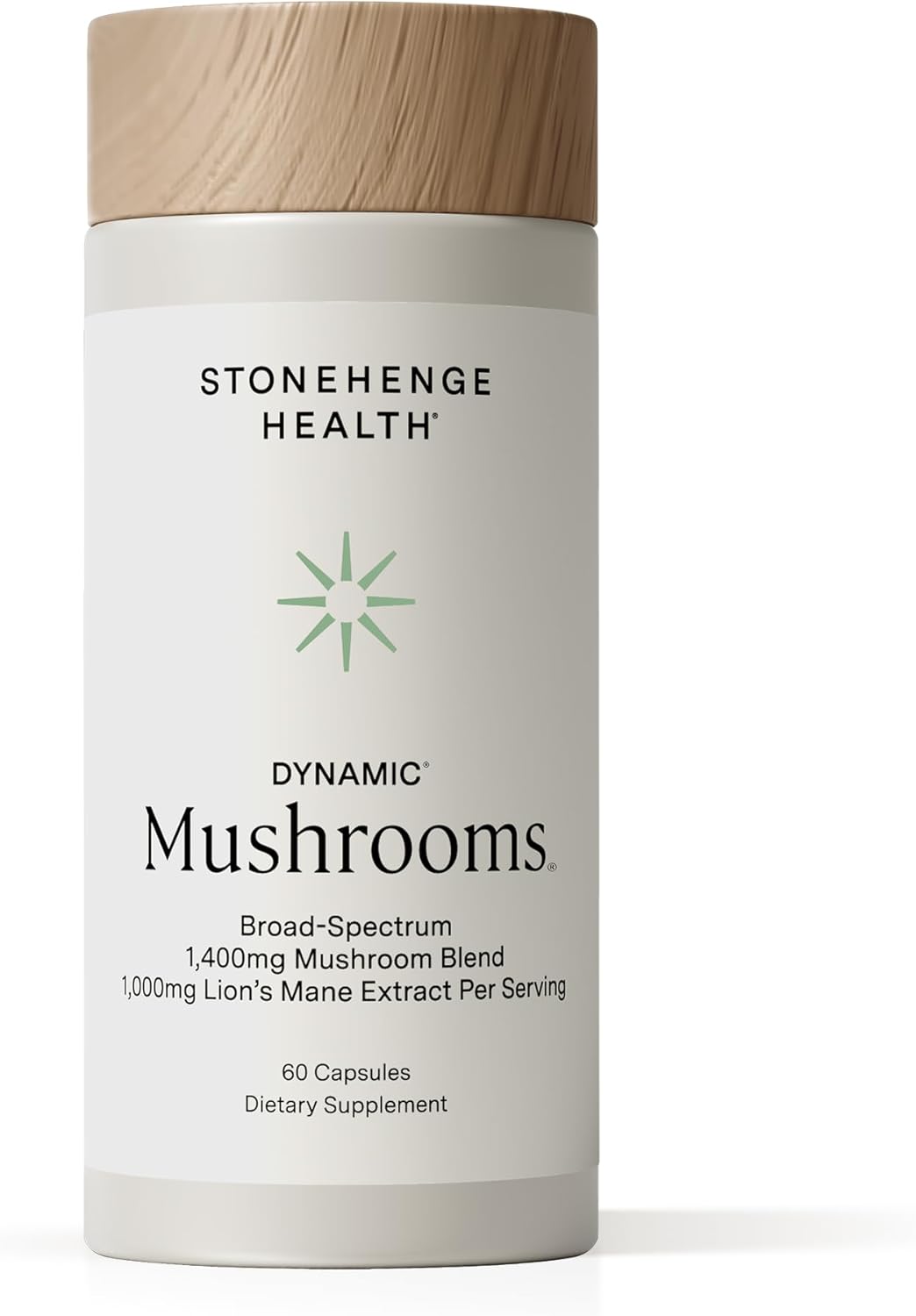 Stonehenge Health Dynamic Mushrooms 1,400 mg Per Serving, 5 Mushroom Complex (Lion’s Mane, Reishi, Chaga, Maitake, Shiitake) 100% Fruiting Bodies, No Mycelium – Brain, Memory & Immune Support 60 Caps