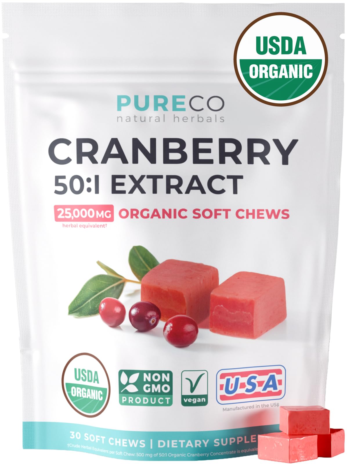 Organic Cranberry Pills - Vegan Supplement for Urinary Tract Health & Kidney Cleanse - Cranberry Pills for Women 500mg 50:1 Cranberry Concentrate Per Serving - Urinary Tract Support - 60 Capsules