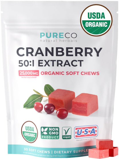 Organic Cranberry Pills - Vegan Supplement for Urinary Tract Health & Kidney Cleanse - Cranberry Pills for Women 500mg 50:1 Cranberry Concentrate Per Serving - Urinary Tract Support - 60 Capsules
