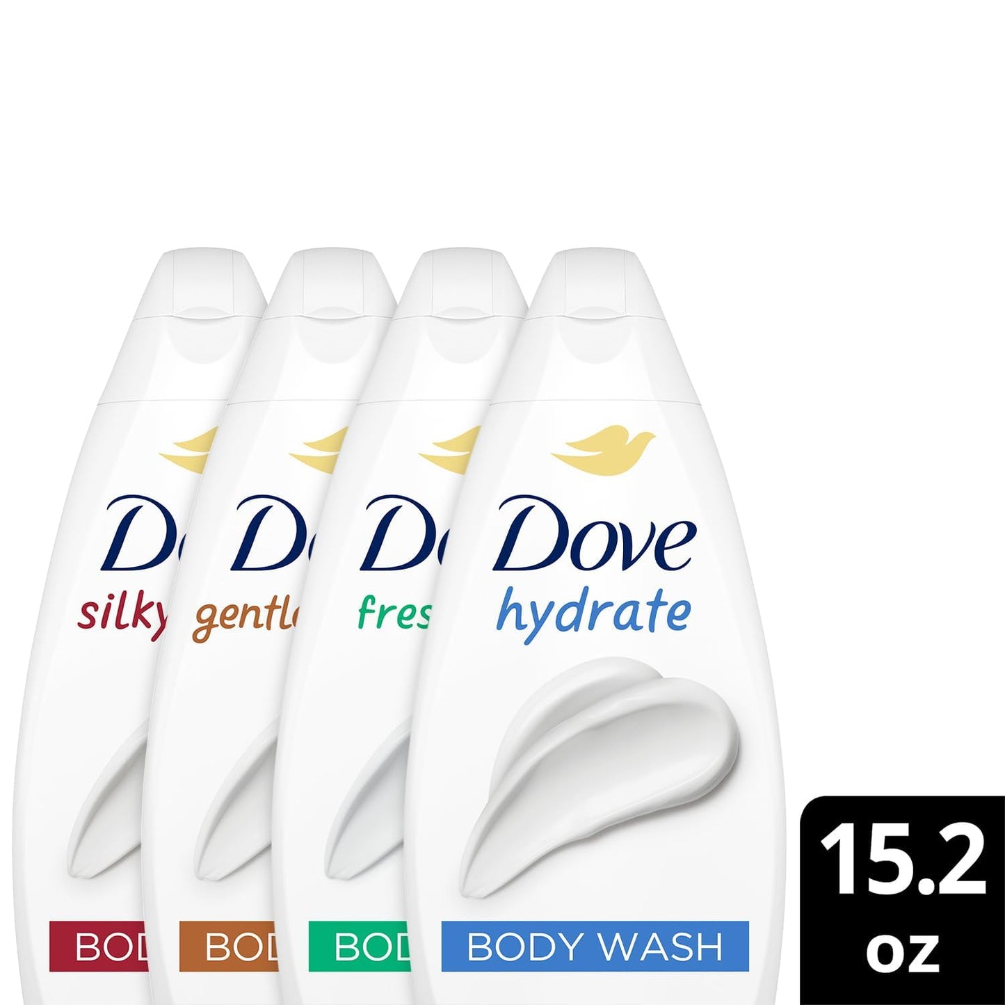 Dove Moisturizing Body Wash, Variety 6-Pack, 15.2 Oz Ea | Hydrate 2-Pack + Gentle Pamper, Fresh Care, and Silky Velvet | Moisturizing Shower Gel Liquid, Instantly Replenish Dry Skin