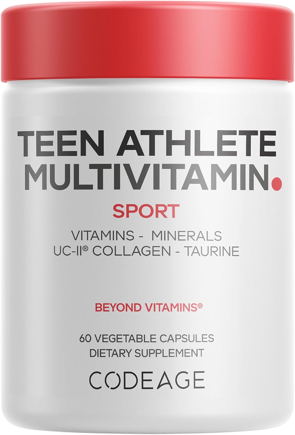 Codeage Teen Athlete Multivitamin+ Sports Supplement - Creatine, Methylated B Vitamins, Taurine, UC-II Collagen, Ferrochel Iron, Ashwagandha, Magnesium, Electrolytes - Non-GMO - 60 Capsules