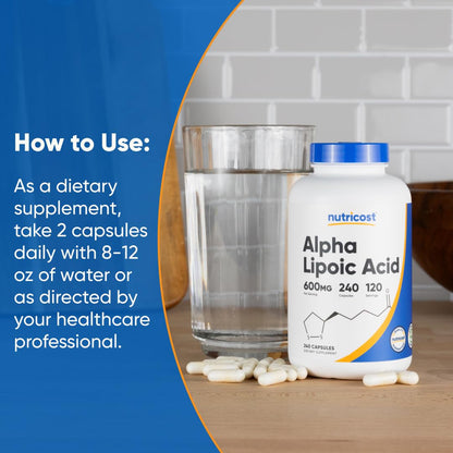 Nutricost Alpha Lipoic Acid 600mg Per Serving, 240 Capsules | Gluten Free, Vegetarian Capsules, Soy Free & GMO-Free