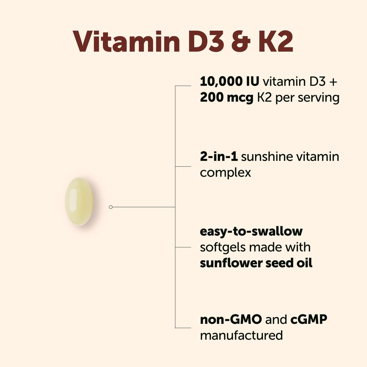 Micro Ingredients Vitamin D3 K2 MK-7 10,000 IU Per Serving, 300 Softgels | Made with Virgin Coconut Oil, K2 200 mcg Per Serving. D3 & K2 Vitamin Supplement. Easy-to-Swallow. Non-GMO, Gluten Free.