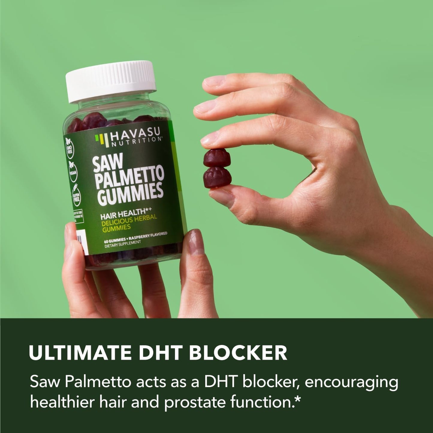 Saw Palmetto Gummies for Men, Prostate Health Supplement, 60 Count | DHT Blocker for Men for Hair Health & Male Patterned Balding, Supports Scalp and Prostate Wellness, Raspberry, 30 Day Supply