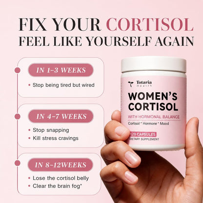 Women's Cortisol Supplement – Stress Relief, Sleep Aid, Hormone Balance, Mood & Focus, PMS*| Ashwagandha 30:1, L-Theanine, Magnesium Glycinate, Phosphatidylserine, DIM, Vitex & Myo-Inositol, 120 Ct.