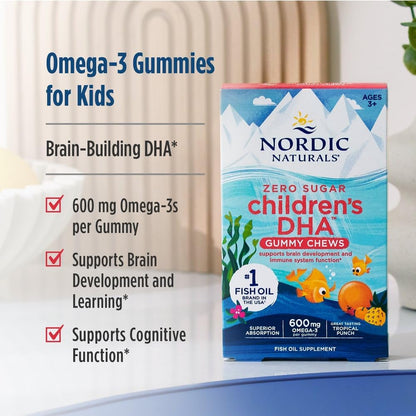 Nordic Naturals Zero Sugar Children’s DHA Gummies, Tropical Punch - 30 Count