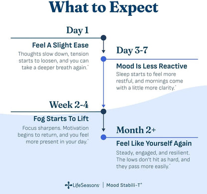 LifeSeasons Mood Stabili-T Emotional Support & Balance Supplement with Saffron, Rhodiola, L-Theanine, 5-HTP & Ginkgo – Calm Focus, Stress Support & Positive Mood – 60 Veg Capsules