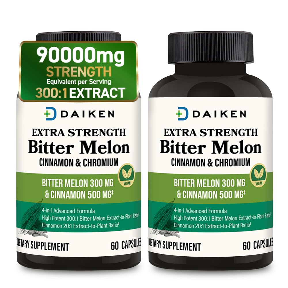 DAIKEN Bitter Melon, Cinnamon & Chromium, 100% Vegetarian Bitter Melon Capsules with Cinnamon Chromium & Zinc, 60 Capsules