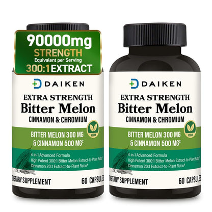 DAIKEN Bitter Melon, Cinnamon & Chromium, 100% Vegetarian Bitter Melon Capsules with Cinnamon Chromium & Zinc, 60 Capsules