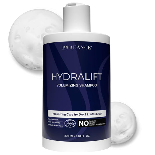 PUREANCE Hydralift – Volumizing Shampoo for Thinning Hair for Women & Men | Clean Hair Thickening & Volume Shampoo – Sulfate-Free with Wheat Protein, Betaine, Glycerin, Aloe & No Parabens – 9.81 Fl Oz