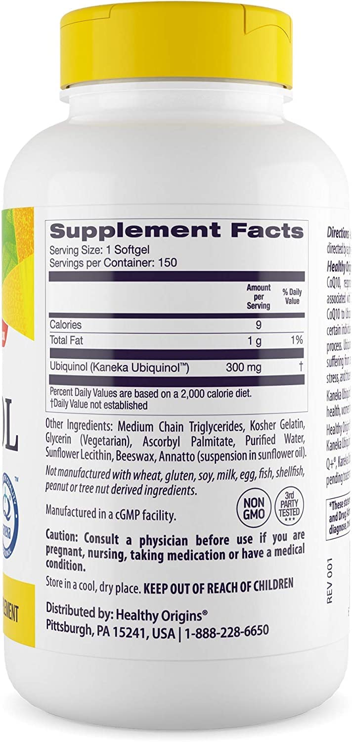 Healthy Origins Ubiquinol (Active Form of CoQ10), 300 mg - Activated Form of CoQ10