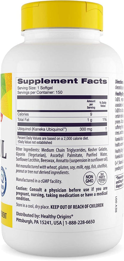 Healthy Origins Ubiquinol (Active Form of CoQ10), 300 mg - Activated Form of CoQ10