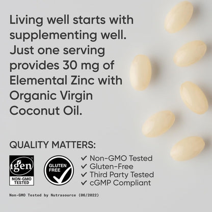 Sports Research High Potency Zinc Picolinate 30mg with Organic Coconut Oil | Highly Absorbable Zinc Supplement for Healthy Immune & Enzyme Function - Non-GMO Tested & Gluten-Free (90 Liquid Softgels)