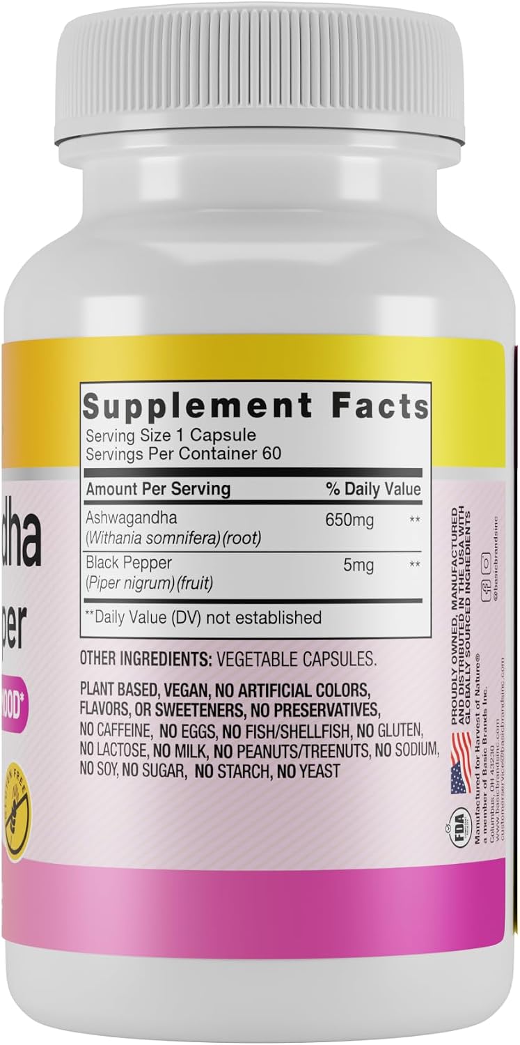 Harvest of Nature Ashwagandha & Black Pepper, 60 Capsules 1 Pack | Ashwagandha Root and Black Pepper Fruit for energy management and stress support