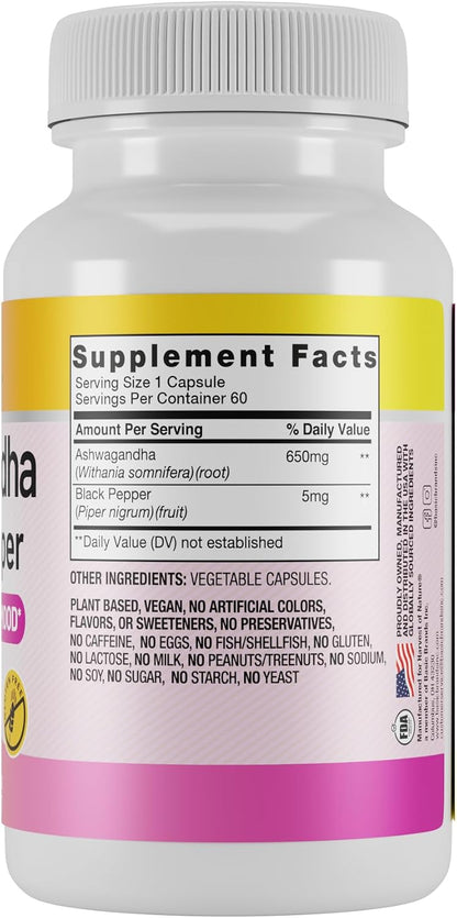 Harvest of Nature Ashwagandha & Black Pepper, 60 Capsules 1 Pack | Ashwagandha Root and Black Pepper Fruit for energy management and stress support