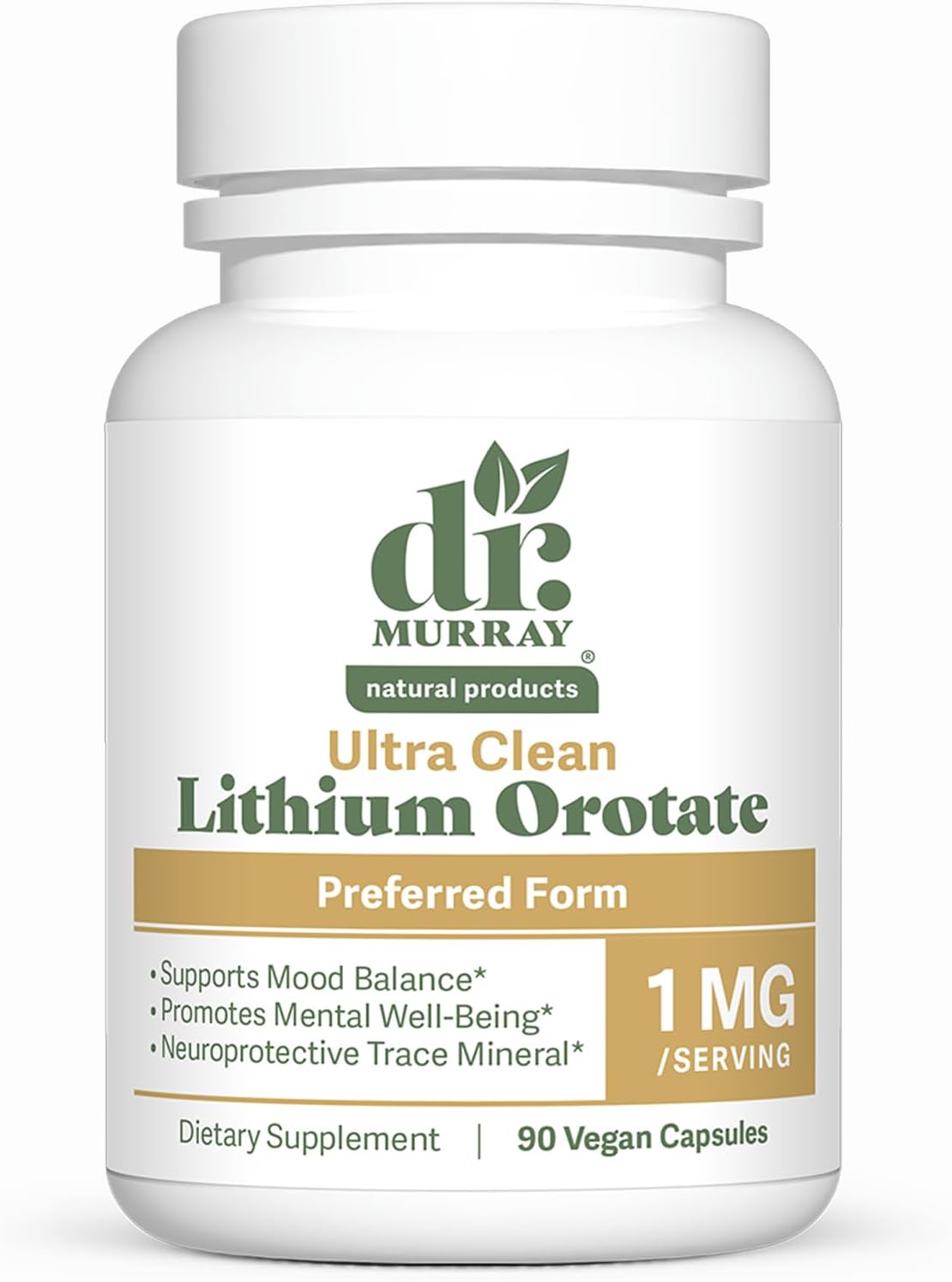 Dr. Murray's Ultra Clean Lithium Orotate 1mg Vegan Capsules - Supports Mood Balance | Cognitive Resilience | Nervous System Health | Emotional Well-Being | 90 Count