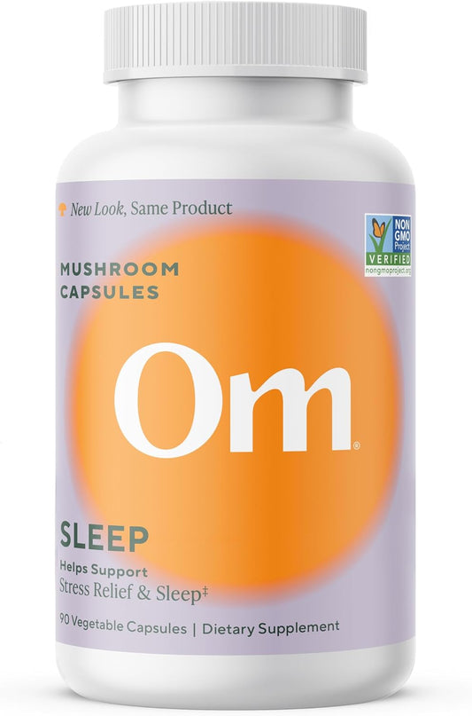 OM MUSHROOM SUPERFOOD Sleep Mushroom Capsules Superfood Supplement, 90 Count, 30 Days, Reishi, GABA, L-Theanine, Melatonin for Rest & Sleep Quality Superfood Supplement