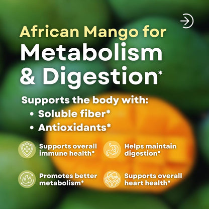 African Mango Capsules for Immune System, Metabolism, and Nutritional Wellness Support - Pure 10:1 Irvingia Gabonensis Extract - 180 Veggie Capsules Non-GMO, Gluten-Free, Vegan-Friendly