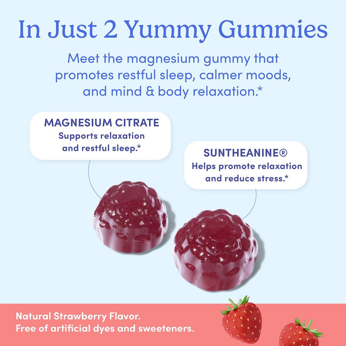 FIRST DAY Kids & Womens' Calming Magnesium Gummies (Strawberry) | Rest & Energy Bedtime Supplement | Balanced Mood | No Melatonin | Clean Label Project Verified® | Vegan, Non-GMO | 30-Day Supply