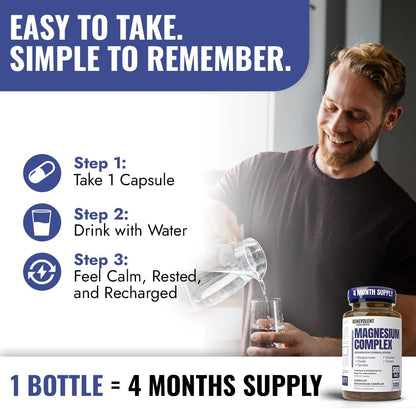 Premium Magnesium Capsules 500mg, High Absorption Formula Chelated Buffered Citrate to Support Digestion, Bone, Sleep & Muscle Health – Magnesium Complex - 120 Capsules