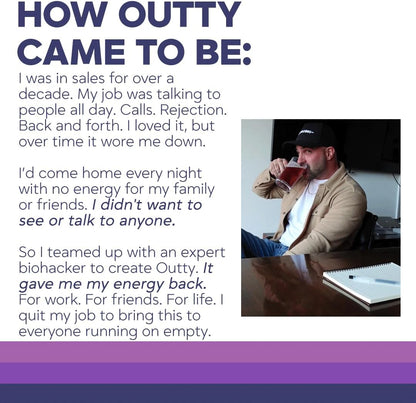 Outty Courage Powder Drink Mix, Acai Berry, 15 Pack | Taurine, L-Theanine, Mucuna Pruriens, GABA, Oroxylin A, zero sugar, caffeine-free, keto-friendly, and made in the USA.