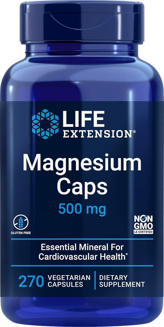 Life Extension Magnesium Caps 500mg, 270 Vegetarian Capsules | 3 Forms of Magnesium (Oxide, Citrate, Succinate). Non-GMO, Gluten Free, Vegetarian.
