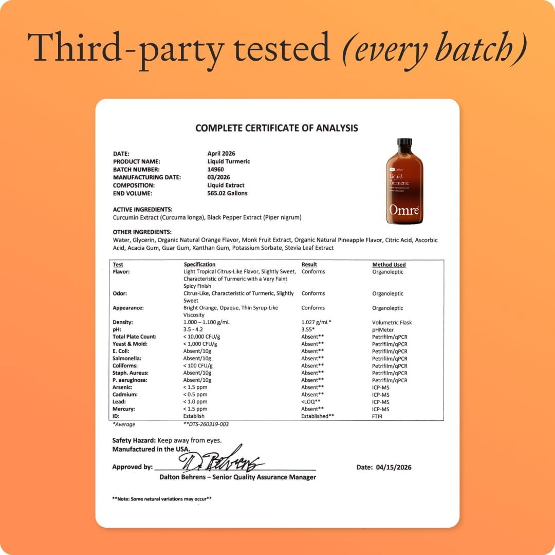 OMRE Liquid Turmeric Curcumin with Piperine - Ultra Absorbable (1000mg Curcumin Extract) - Supports Inflammation Balance and Improves Bioavailability, Gluten-Free - 30 Servings