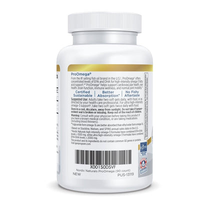 Nordic Naturals ProOmega, 1280 mg Omega-3, High Potency, Lemon, 90 Count | High Potency Fish Oil with EPA & DHA - Promotes Brain, Eye, Heart, & Immune Health - Non-GMO -90 servings