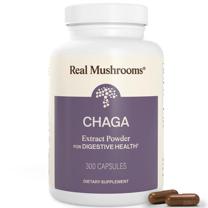 Real Mushrooms Chaga Mushroom Capsules – Organic Chaga Extract Powder with Extract Powder for Wellness & Energy Support– Vegan, Non-GMO, 120 Capsules – Organic Mushroom Supplement