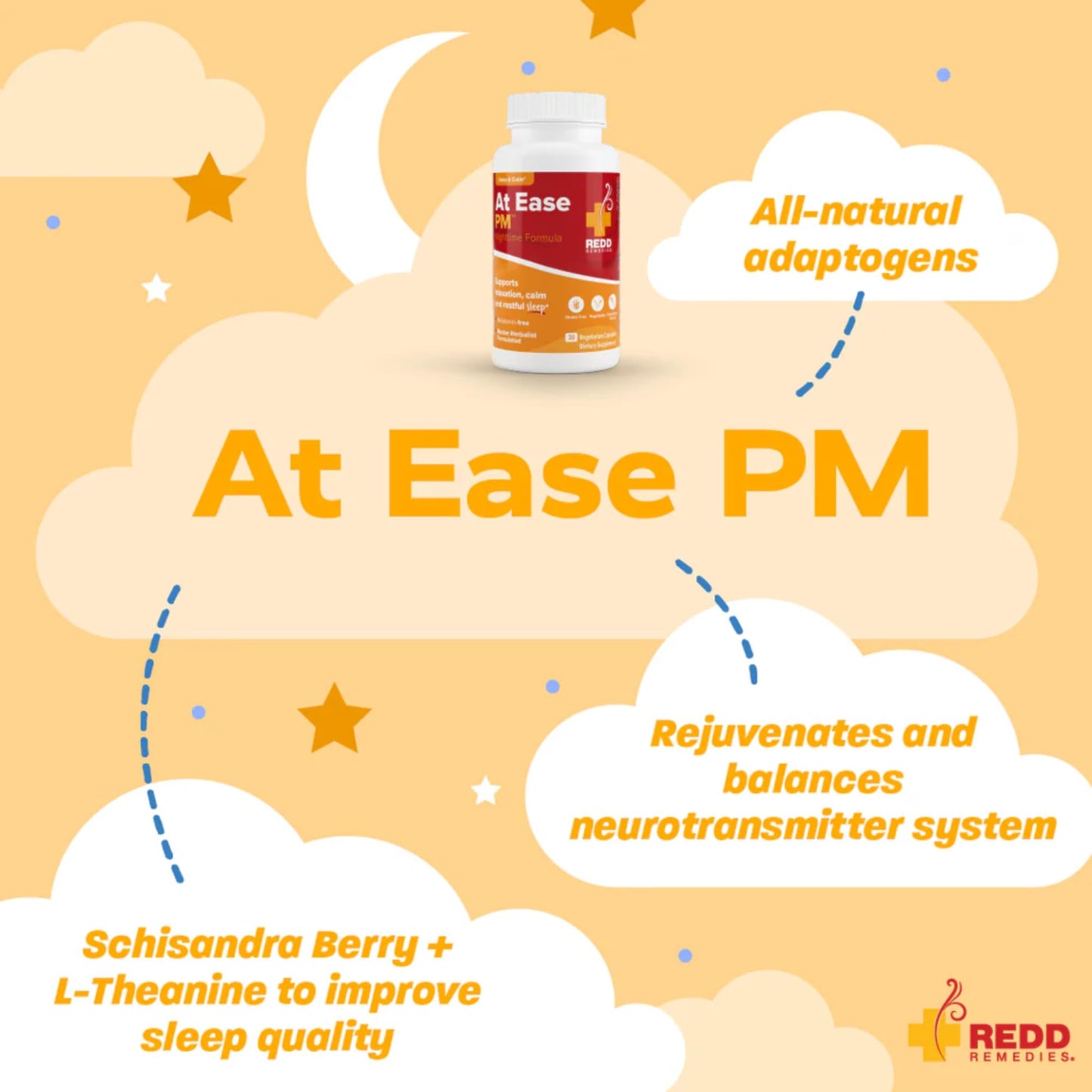 Redd Remedies, At Ease PM, Natural Sleep Aid, Supports Relaxation, 30 Vegetarian Capsules