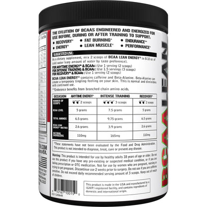 EVL BCAA Lean Energy Powder - Pre Workout Green Tea Fat Burner Support with BCAAs Amino Acids and Clean Energizers - Post Workout Recovery Drink for Lean Muscle Recovery - Cherry Limeade
