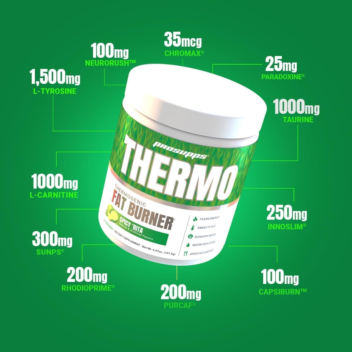 ProSupps L-Carnitine 3000 Stimulant Free Liquid Shots (31 Servings, Dragon Fruit) and Thermo Fat Burning Thermogenic Powder (25 Servings, Spicy 'Rita) Bundle