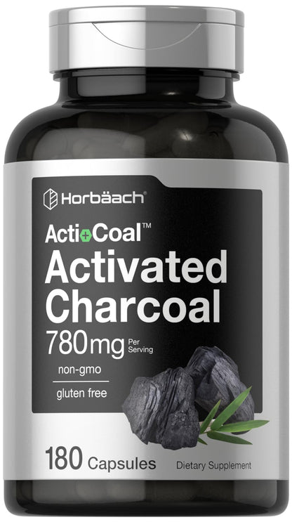 Horbaach Charcoal Pills 780mg | 180 Capsules | Activated Charcoal from Coconut Shells 