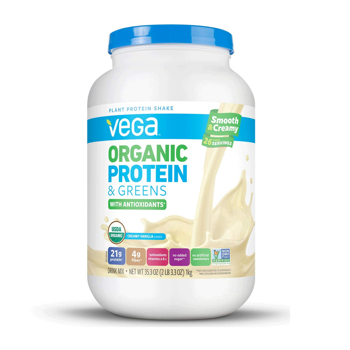 Vega Organic Protein and Greens Powder, Vanilla, 26 Servings, 2.2 Pounds, Packaging May