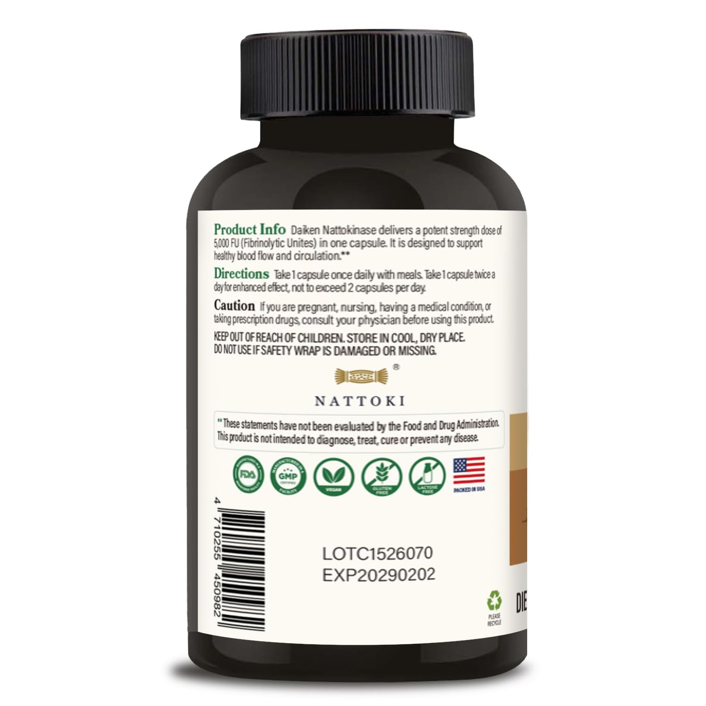 DAIKEN Nattokinase 5,000 FU, High Potency Nattokinase Supplement, Non-GMO & Vegan, Lab Tested, 60 Capsules