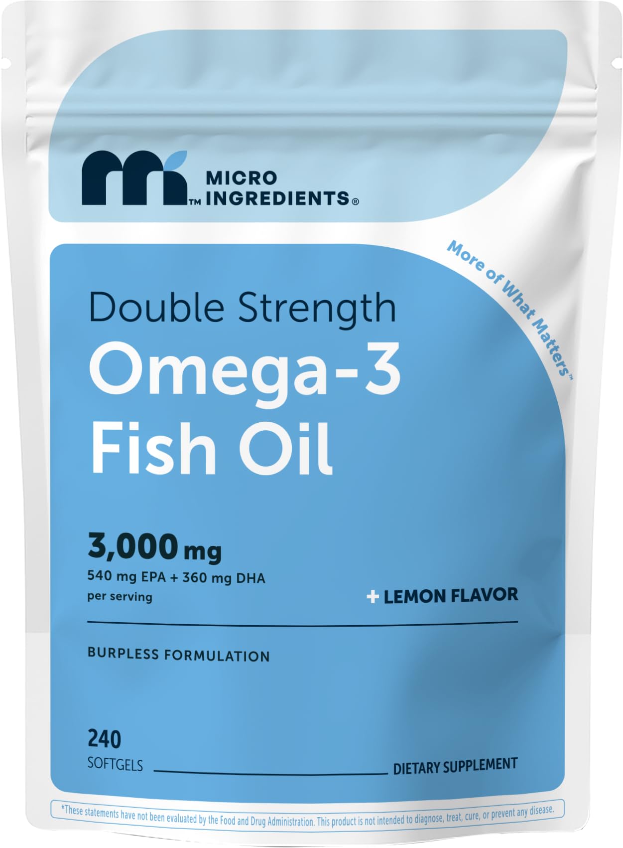 Micro Ingredients Omega 3 Fish Oil Supplements 3,000mg Per Serving, 240 Softgels | Lemon Flavored – Burpless | EPA 540mg + DHA 360mg | Deep Sea Fish